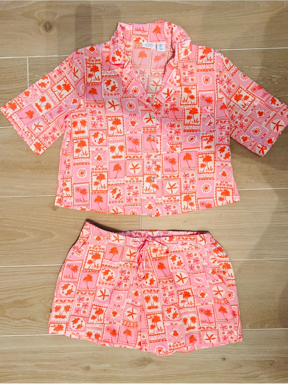 Sigrid Olsen Pink and Orange Tropical Print Pajama Set
